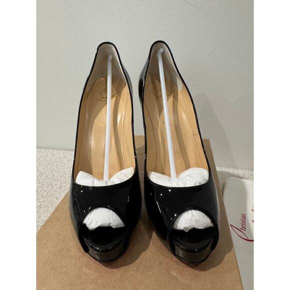 Christian Louboutin New Very Privé 120mm Black Patent Peep Toe Pumps Size 41 NEW - Picture 3 of 9